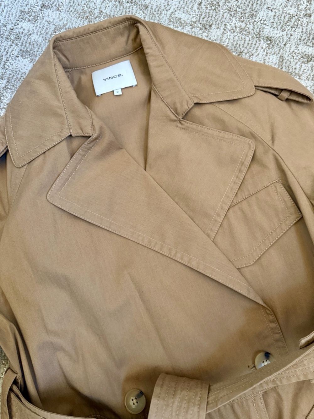 Vince Women’s Dark Khaki Belted Cotton Trench Jacket—M - Picture 3 of 14